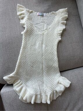 Free People Western Style Cream Crochet Knit Ruffle Swim Coverup